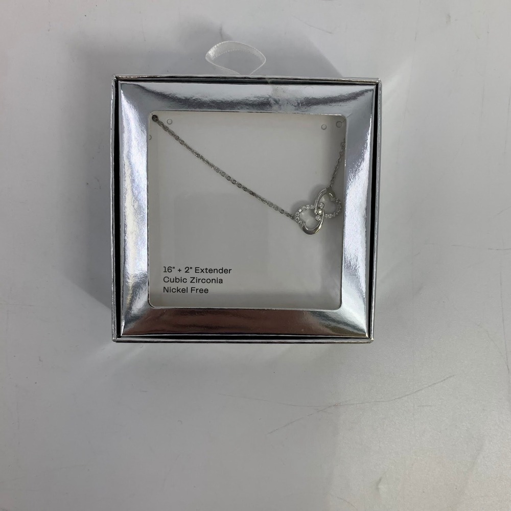Nordstrom Cubic Zirconia Heart Necklace, 16+2 Extender, Silver Tone, Nickel Free